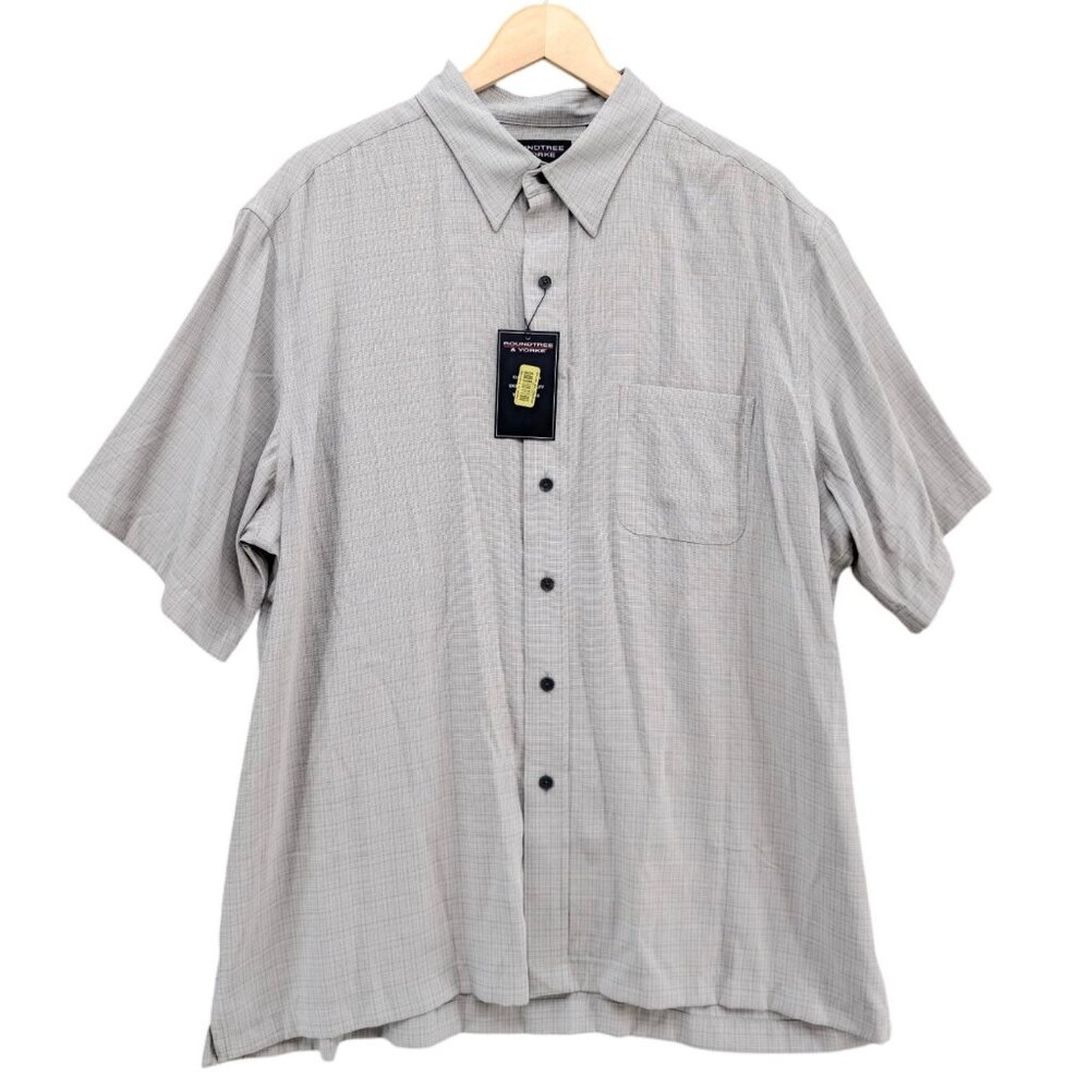 Roundtree & Yorke Modal Blend Shirt Mens Grey Short Sleeve Woven Button Up Sz XL